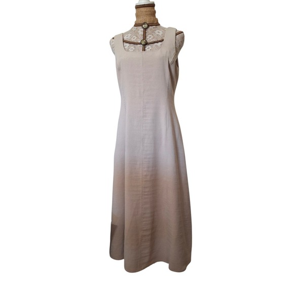 NWT Joie Sheath Sleeveless Midi Dress Tan Cream Square Neck Pockets Size 10 - Picture 4 of 9